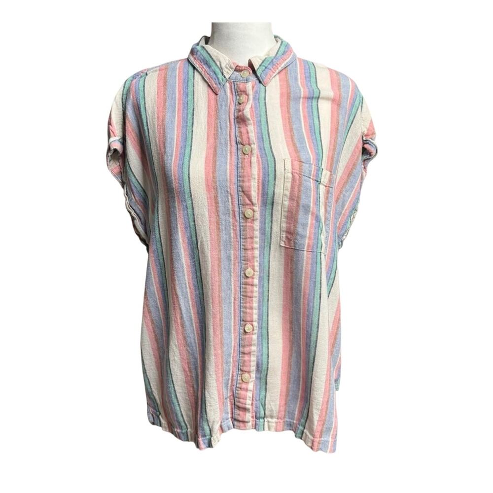 Orvis Pastel Striped Linen Blend Relaxed Button Down Shirt M